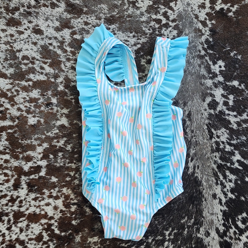 Blue and Pink Ruffle Swimsuit